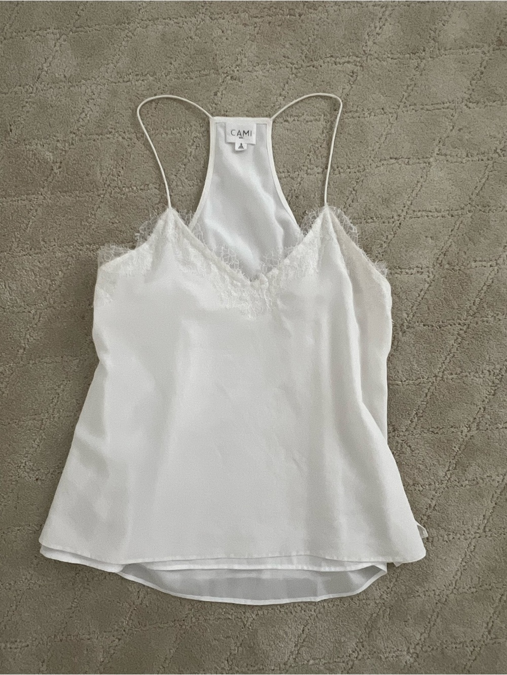 Cami NYC White Lace Trim Silk Cami